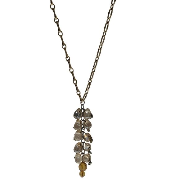 Vintage Beaded Cluster Pendant Necklace Gold-Tone Chain Clear Yellow Beads - Picture 1 of 6